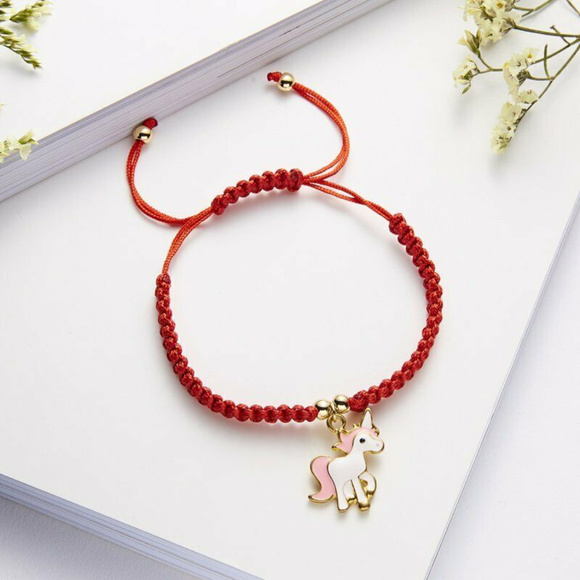 Pink Unicorn Gold Charm Red Rope Bracelet Party Gift - Picture 5 of 6